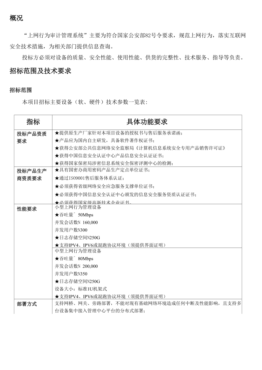 任子行上网行为管理设备采购要求_第1页