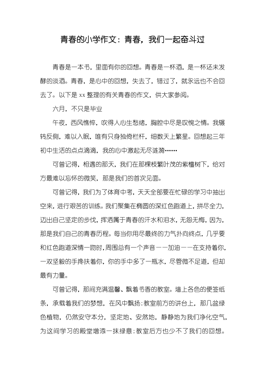 青春的小学作文：青春我们一起奋斗过_第1页