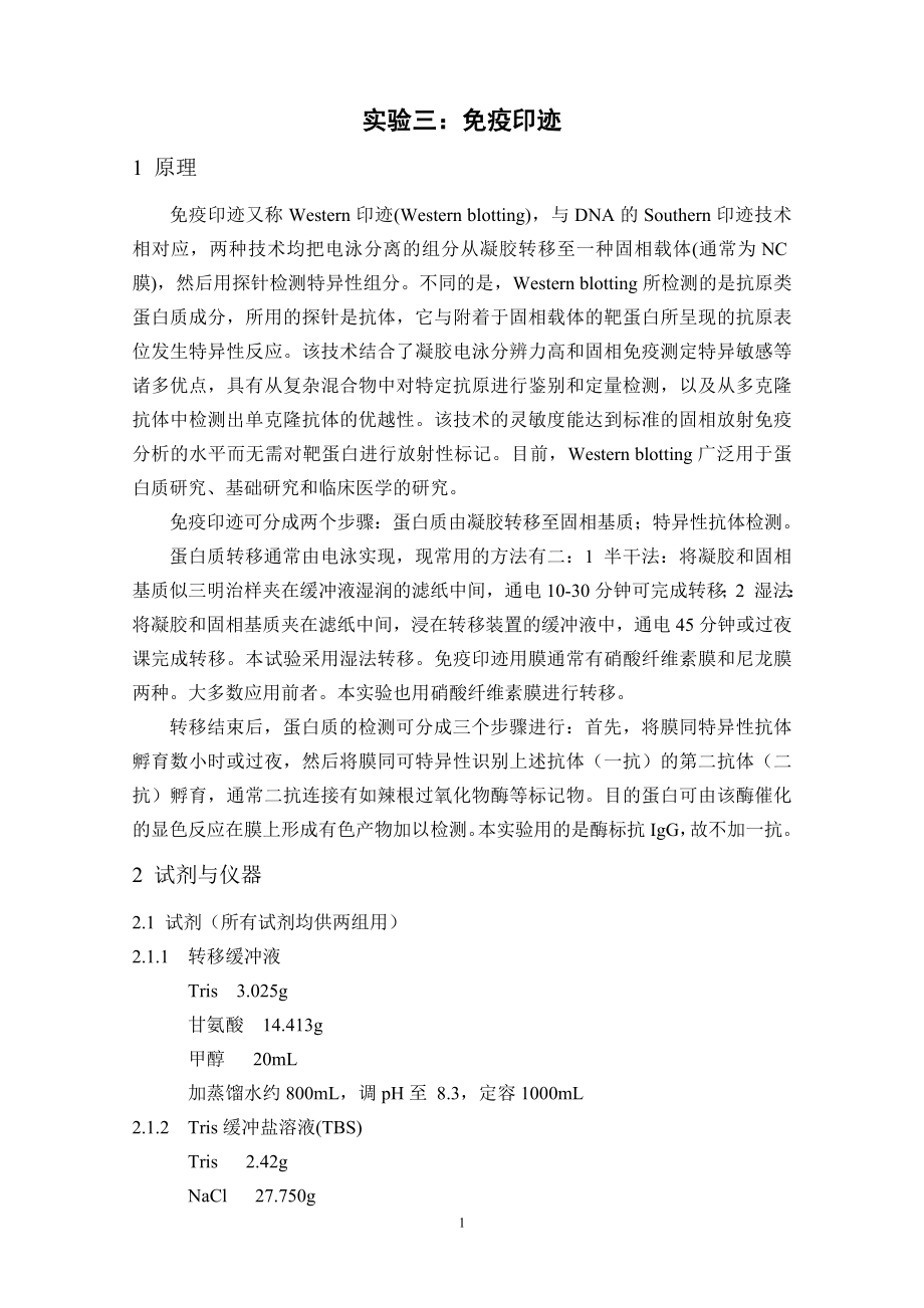 实验报告三--免疫印迹_第1页
