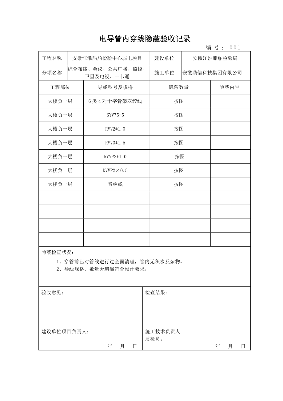 电导管内穿线隐蔽验收记录_第1页