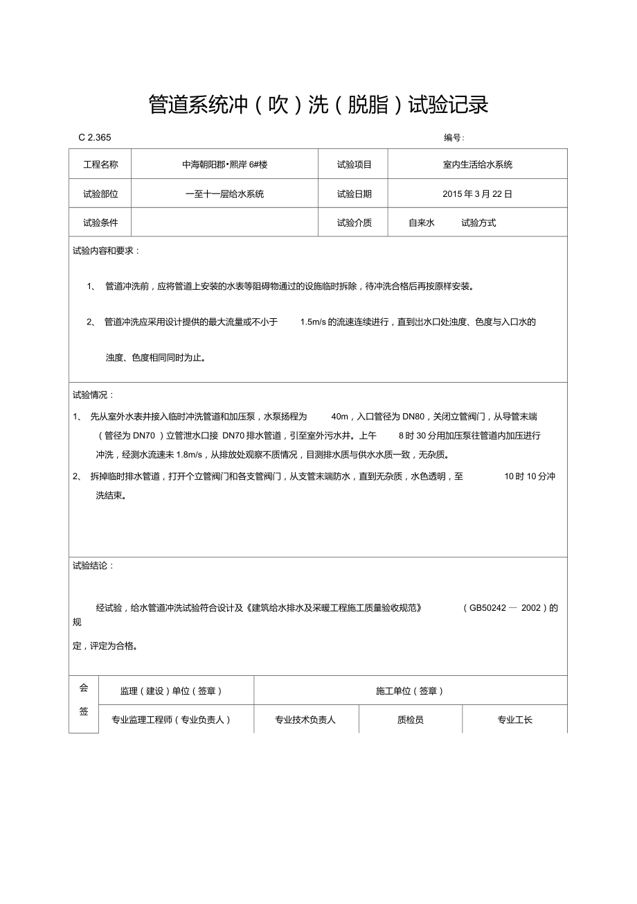 14管道系统冲吹洗脱脂检验记录讲解_第1页