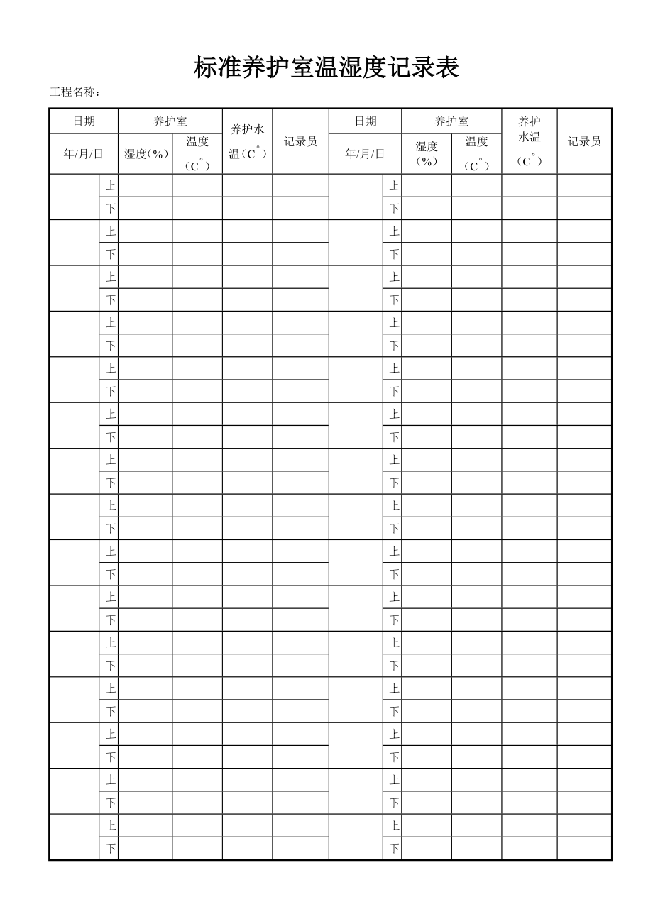 标准养护室温湿度记录表_第1页