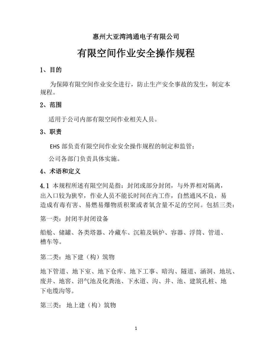 有限空间作业安全操作规程_第1页