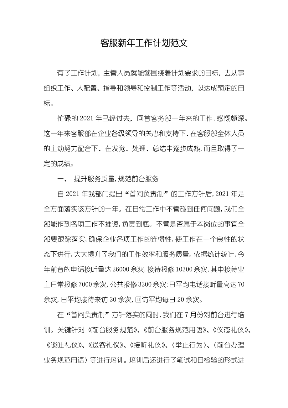 客服新年工作计划范文_第1页