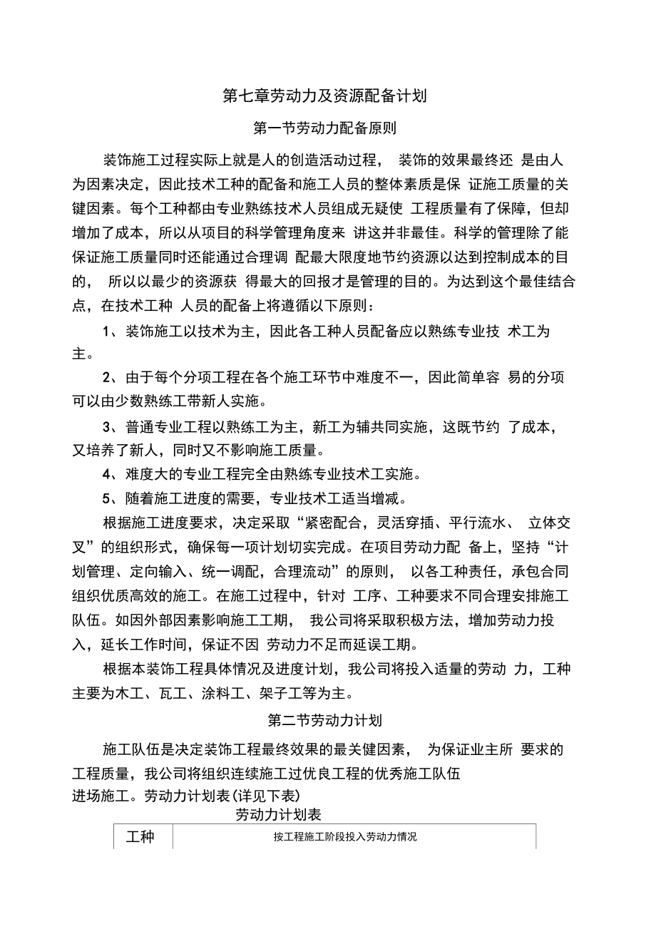 劳动力及资源配备计划_第1页