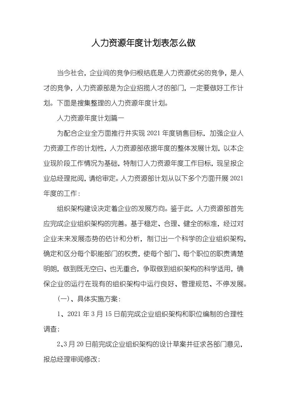 人力资源年度计划表怎么做_第1页