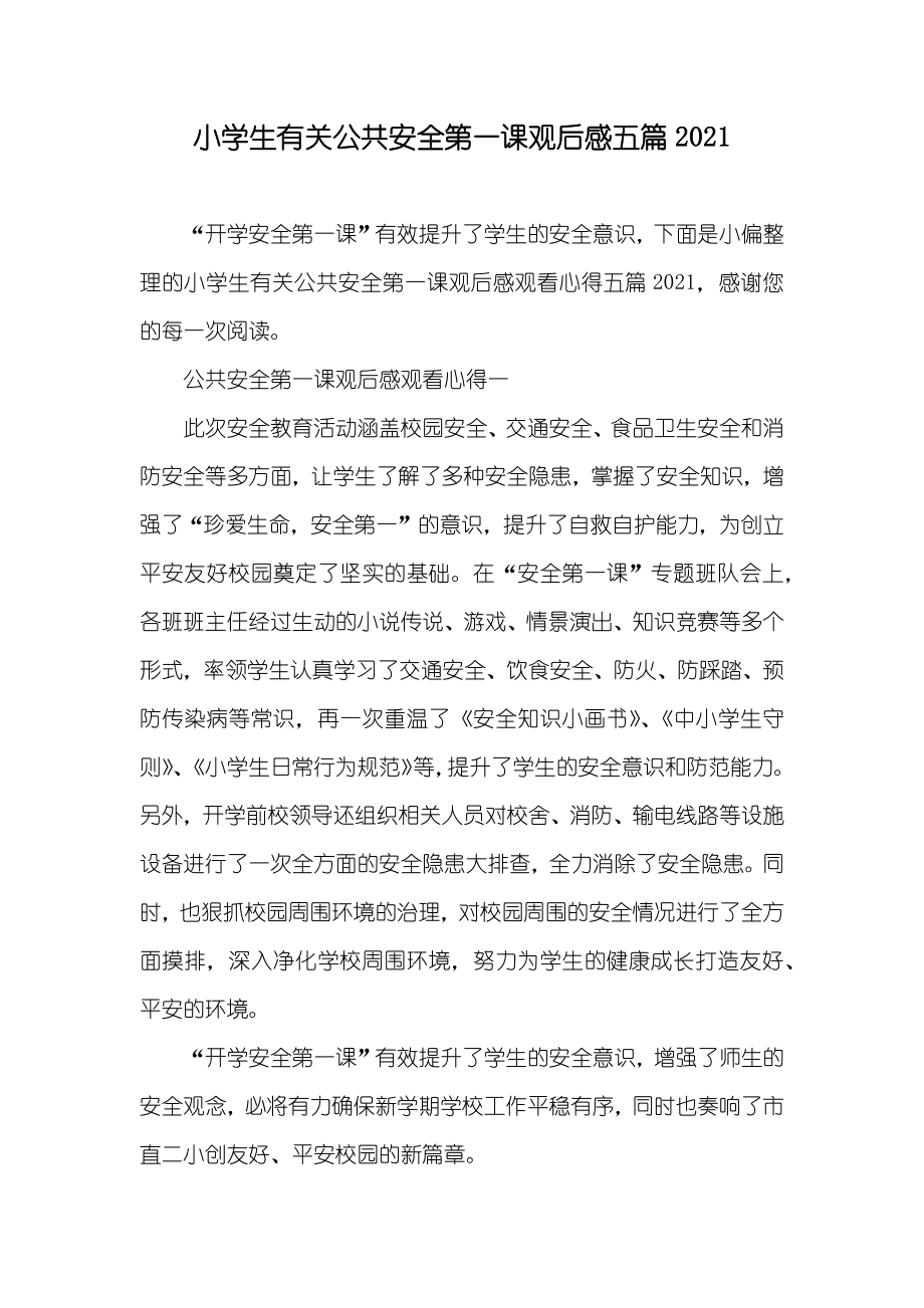 小学生有关公共安全第一课观后感五篇_第1页
