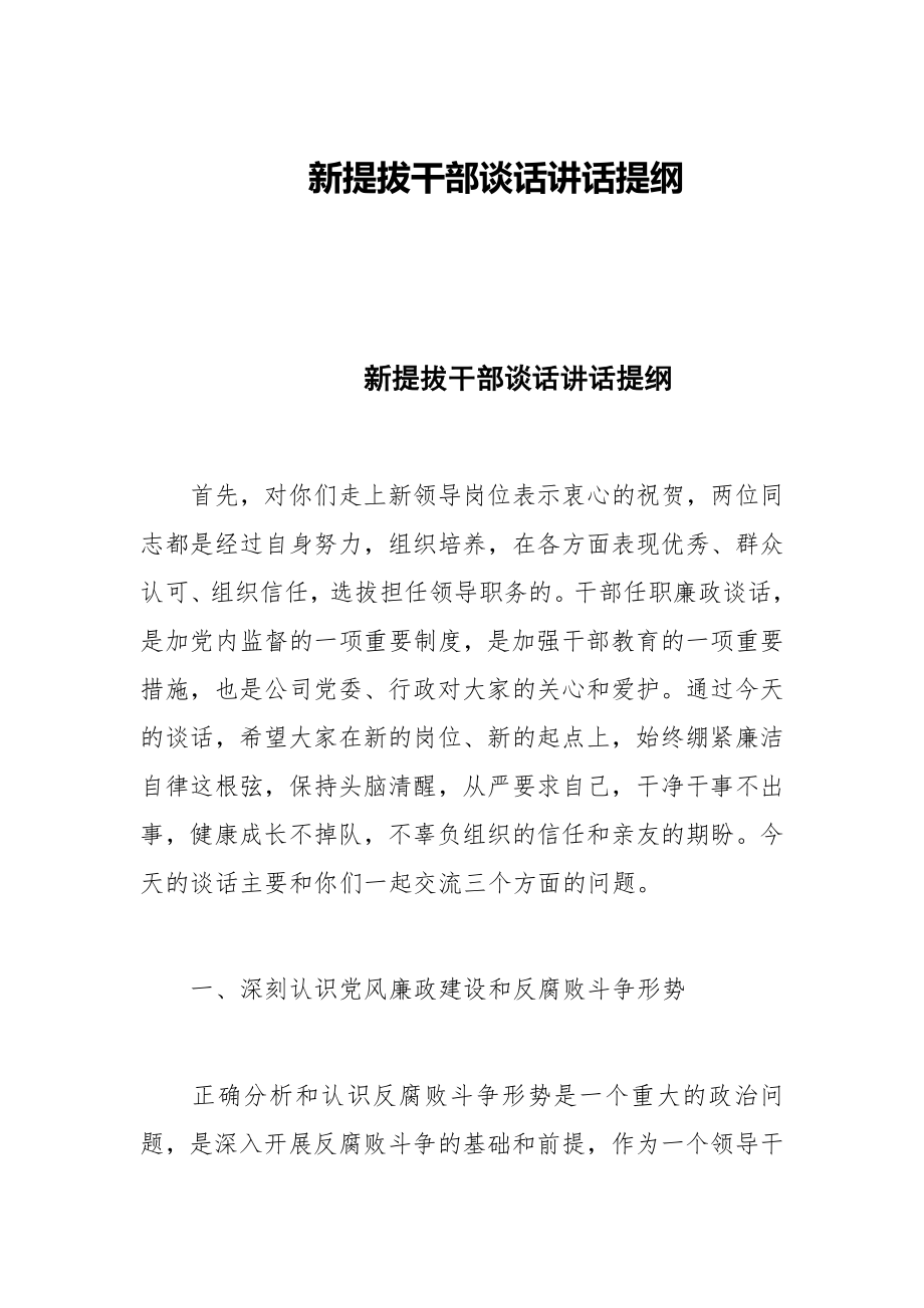 新提拔干部谈话讲话提纲_第1页