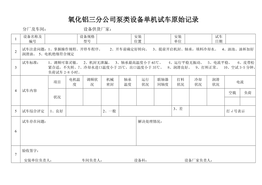 单机试车原始记录表_第1页
