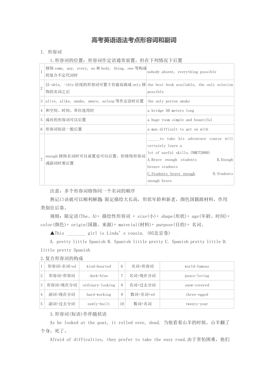 高考英语语法考点形容词和副词_第1页