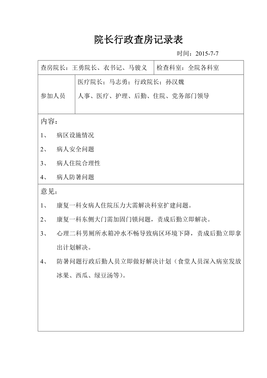 院长行政查房记录表_第1页