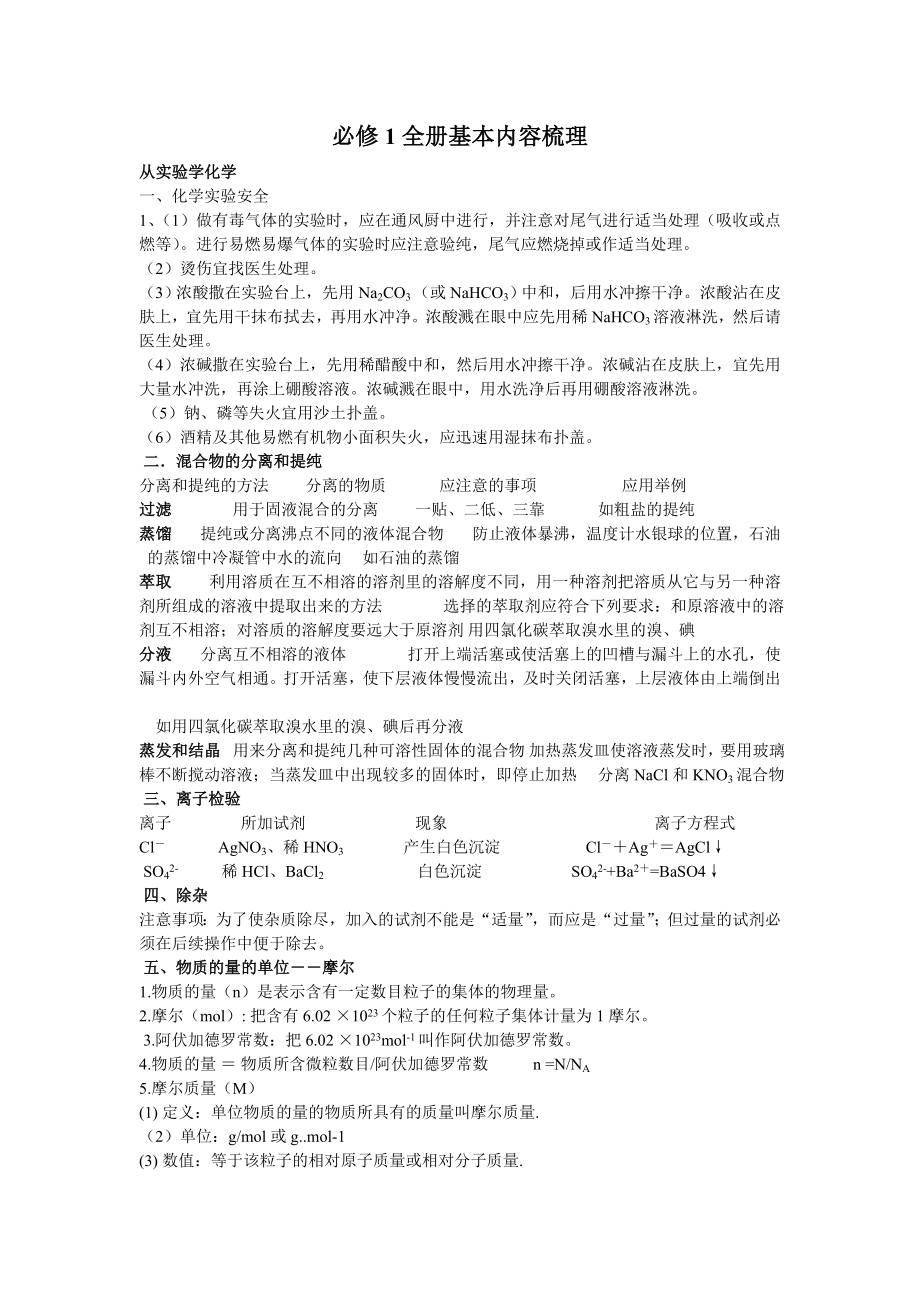 高中化学必修1知识点总结_第1页