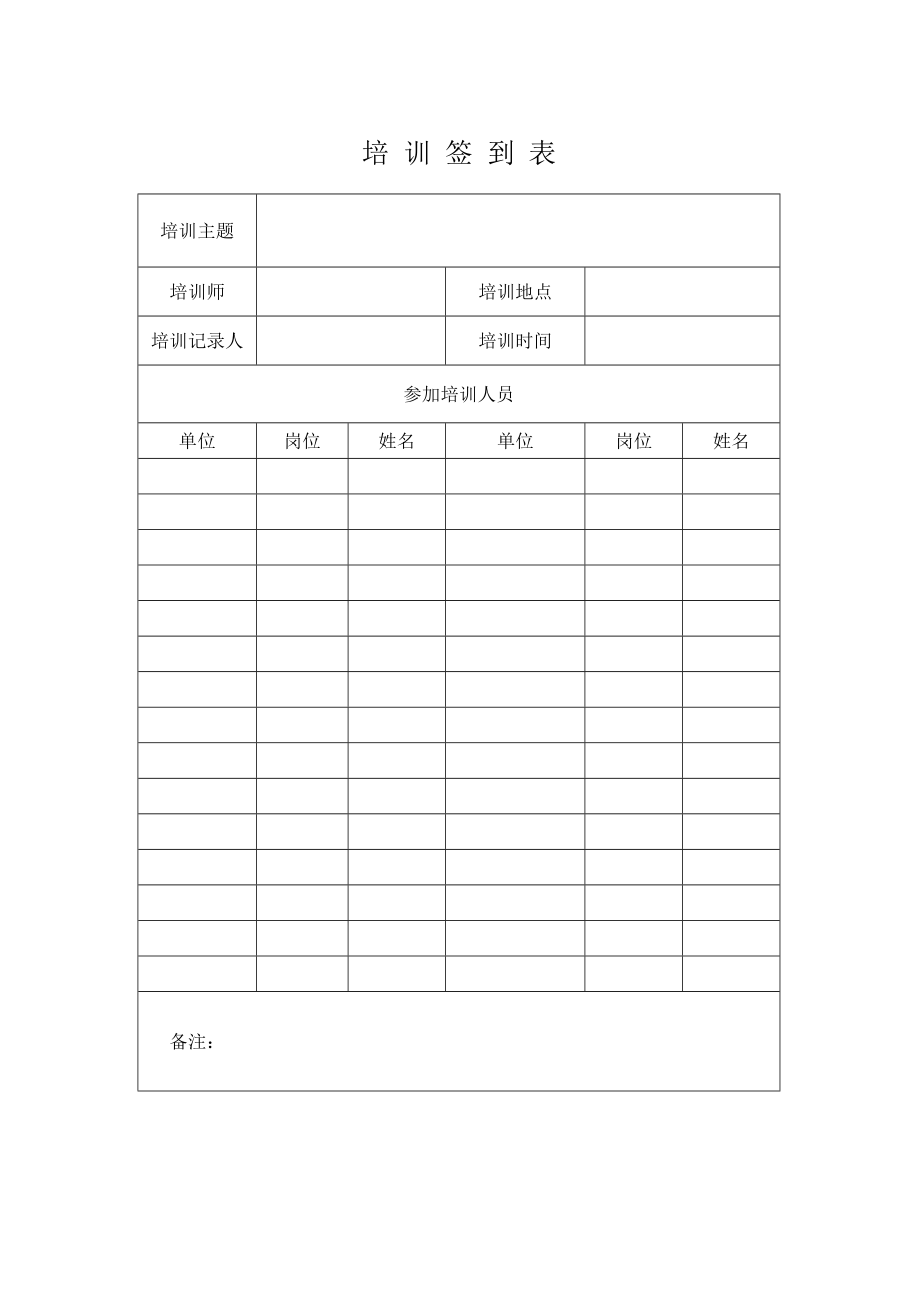 培训签到表培训记录表_第1页