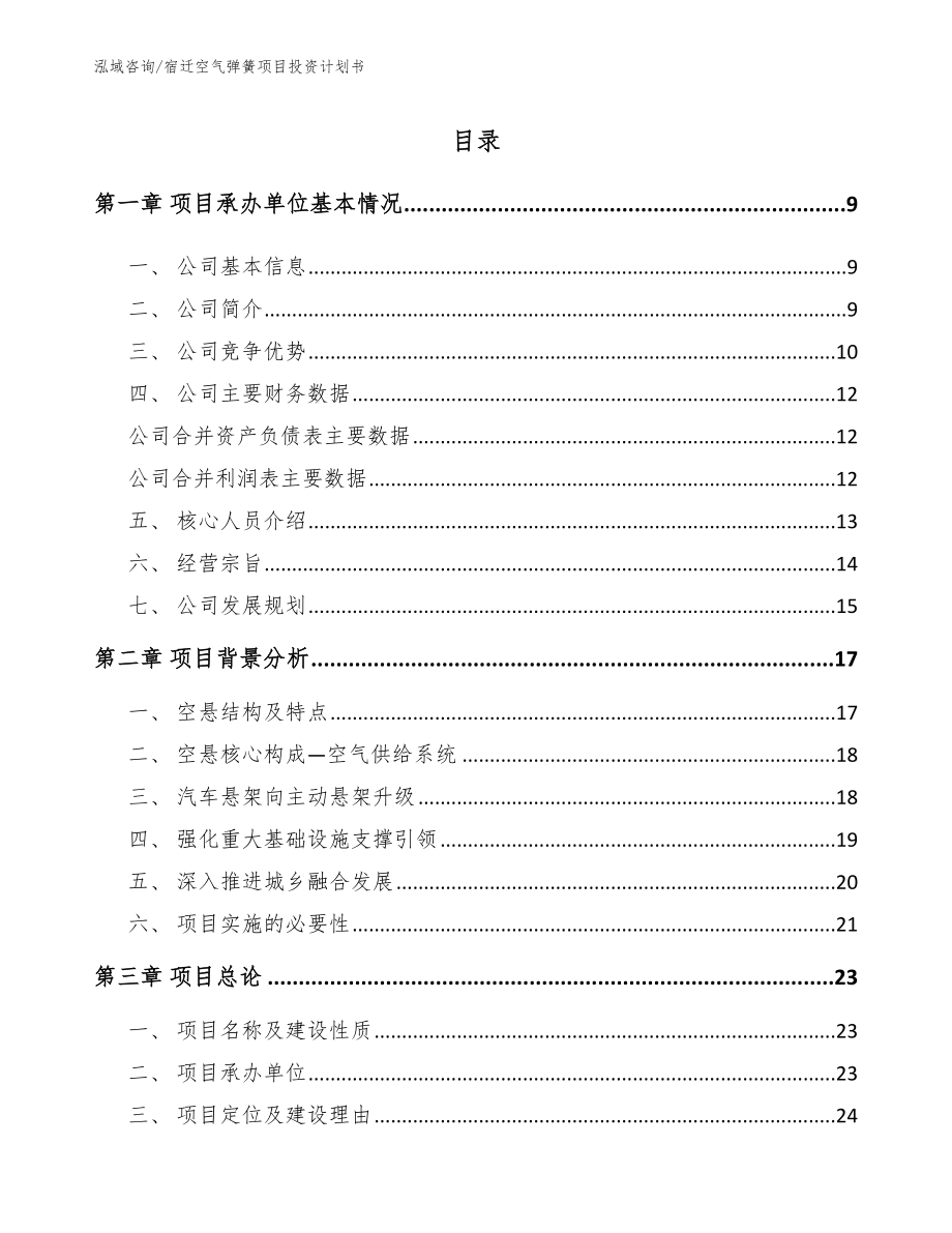 宿迁空气弹簧项目投资计划书（模板范本）_第1页
