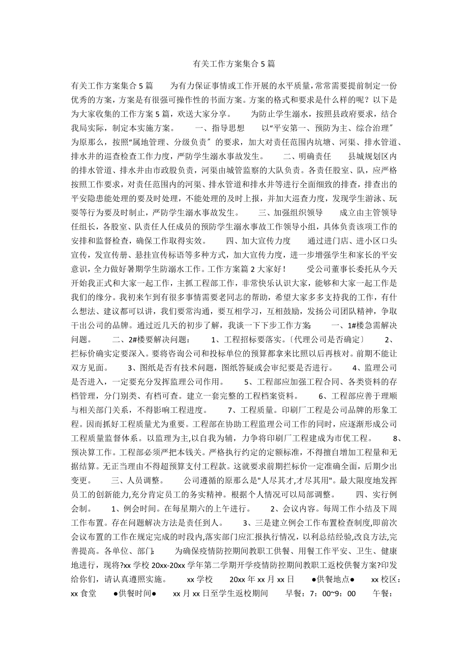 有关工作方案集合5篇_第1页