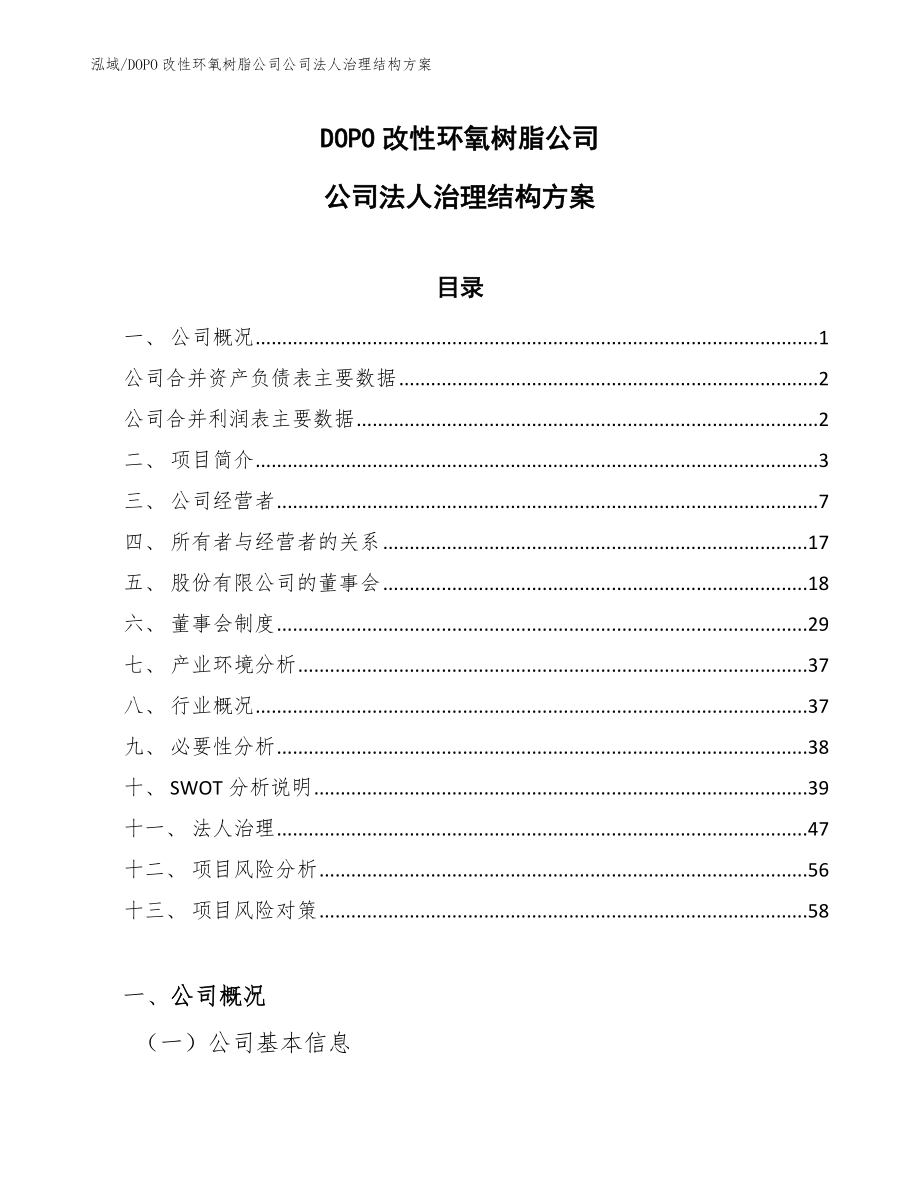DOPO改性环氧树脂公司公司法人治理结构方案【范文】_第1页