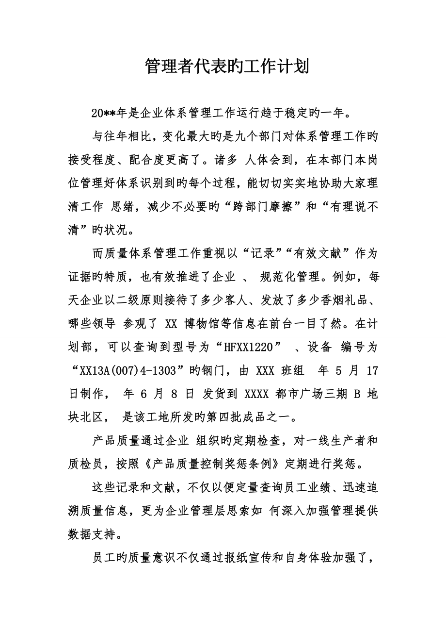 管理者代表的工作计划_第1页