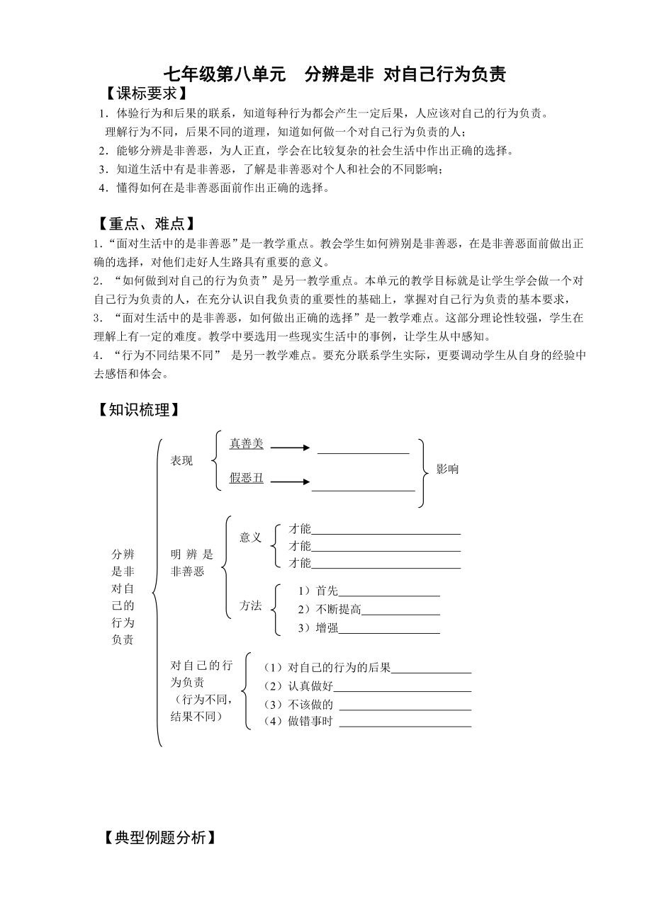 七年级第八单元分辨是非对自己行为负责(复习)_第1页