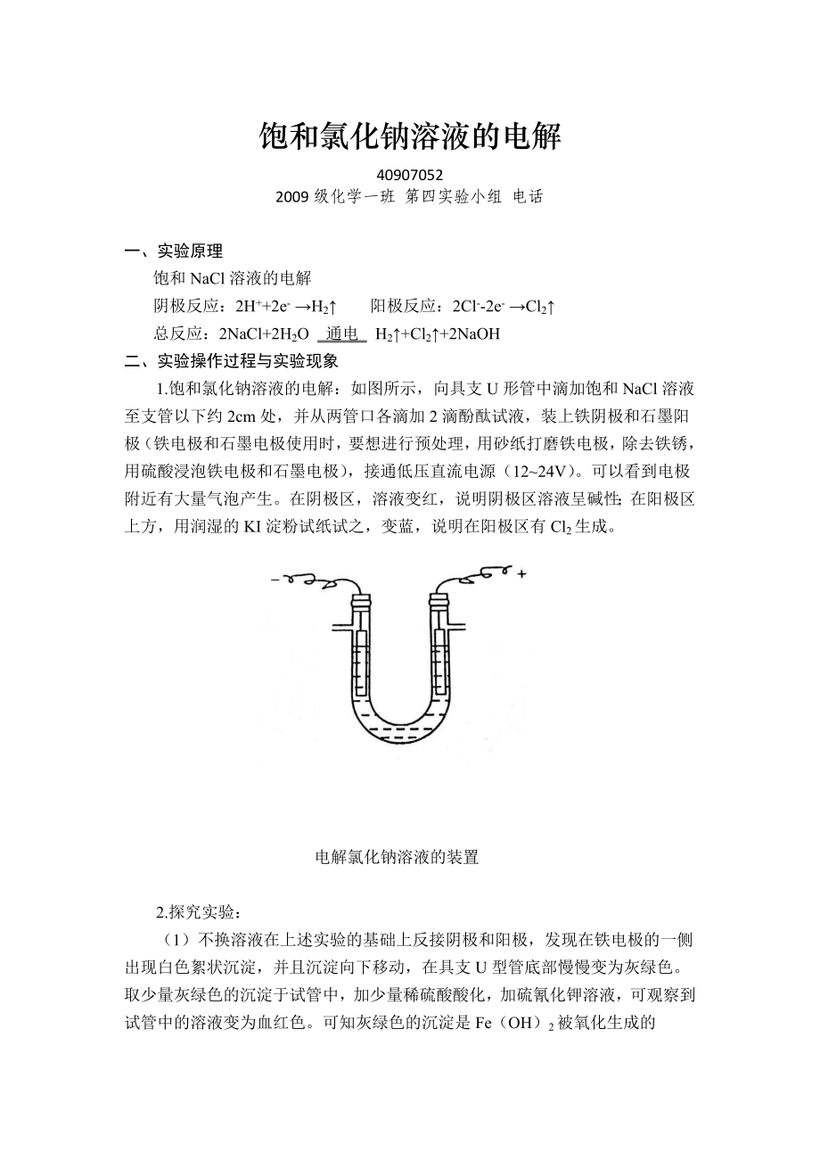 饱和氯化钠溶液的电解_第1页