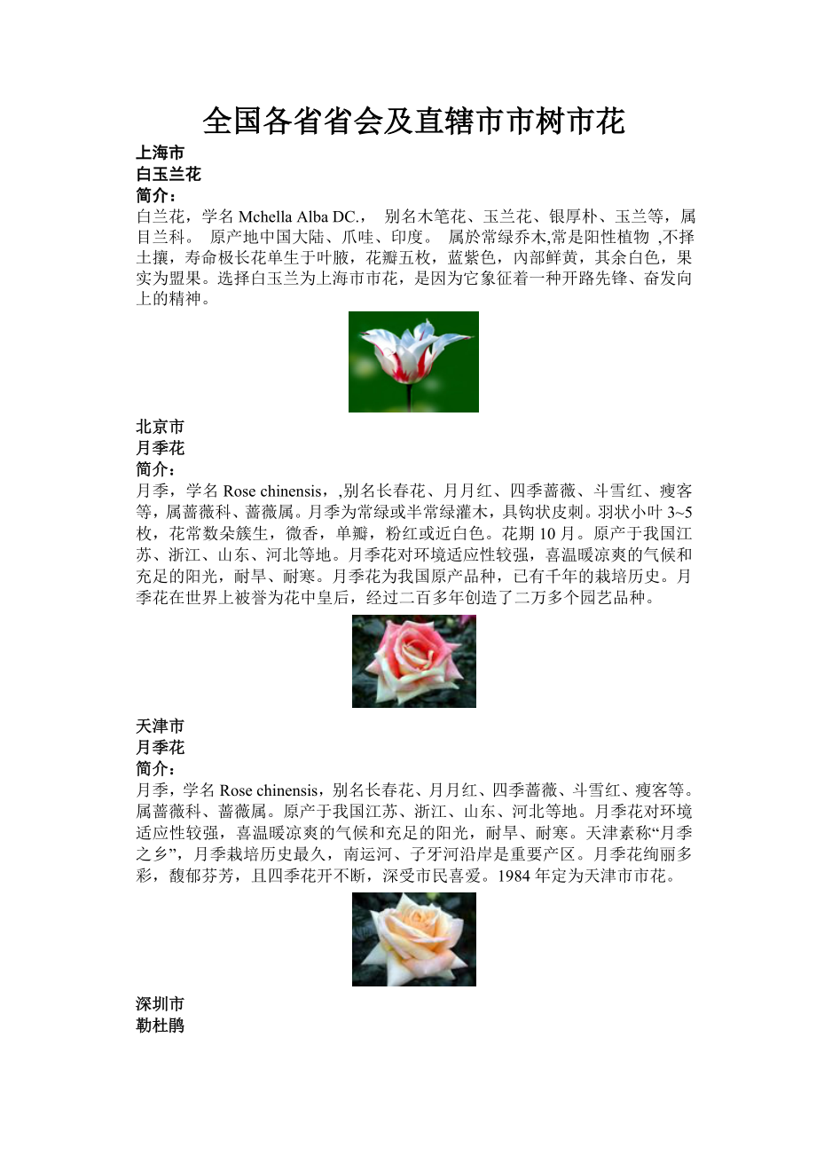全国各省省会及直辖市市树市花_第1页