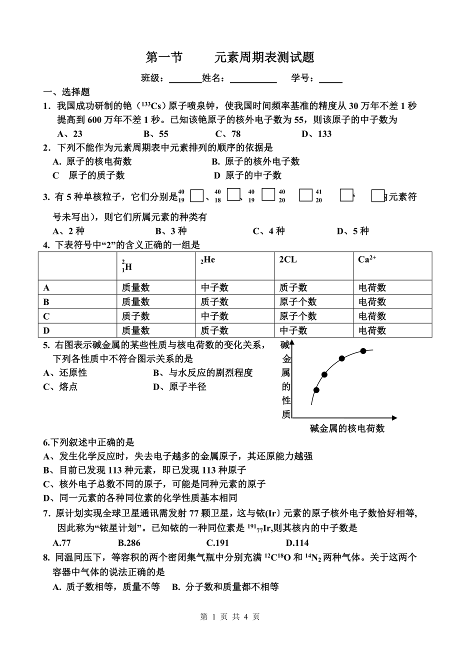 元素周期表测试题_第1页