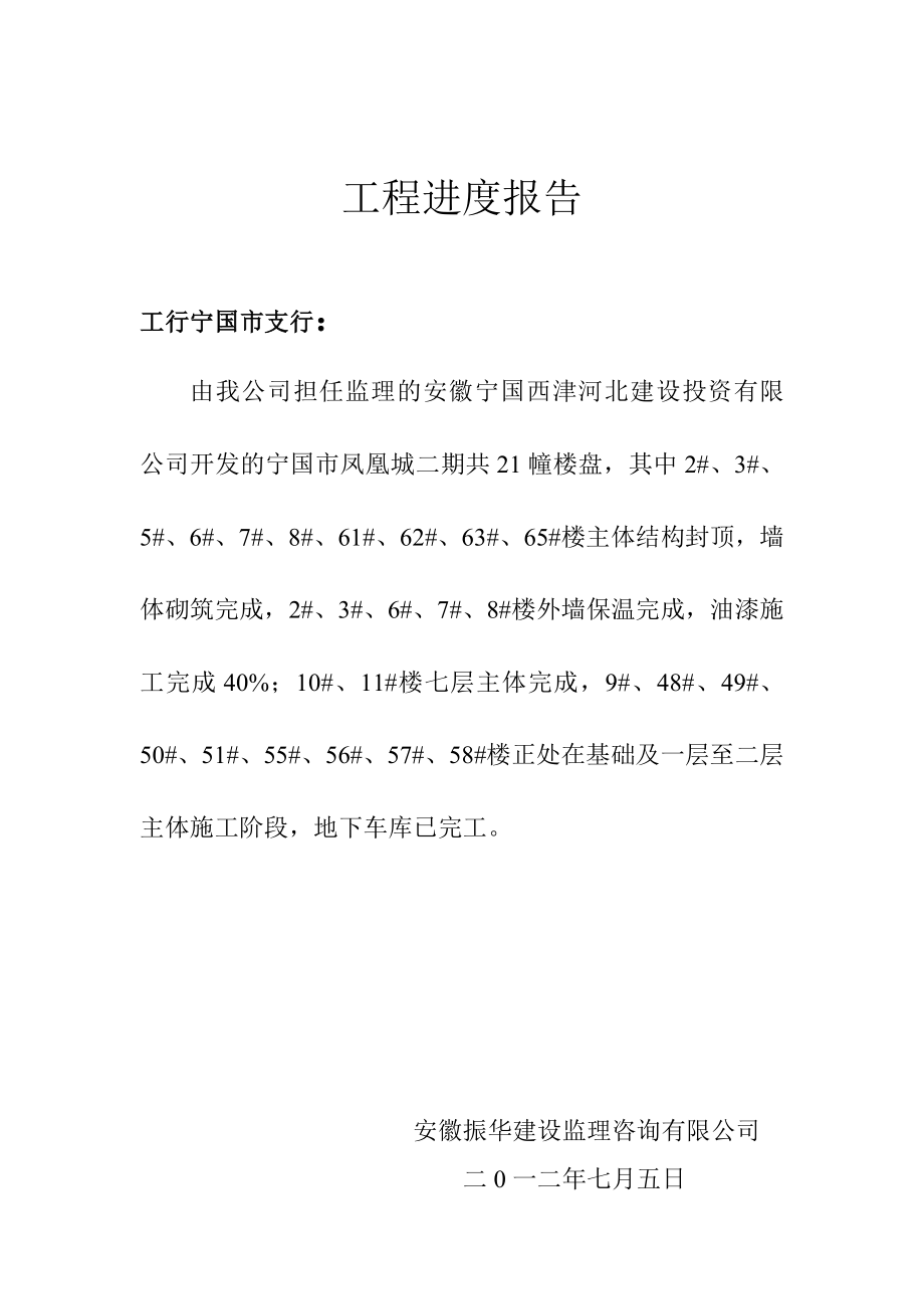 工程进度报告及监理月报_第1页