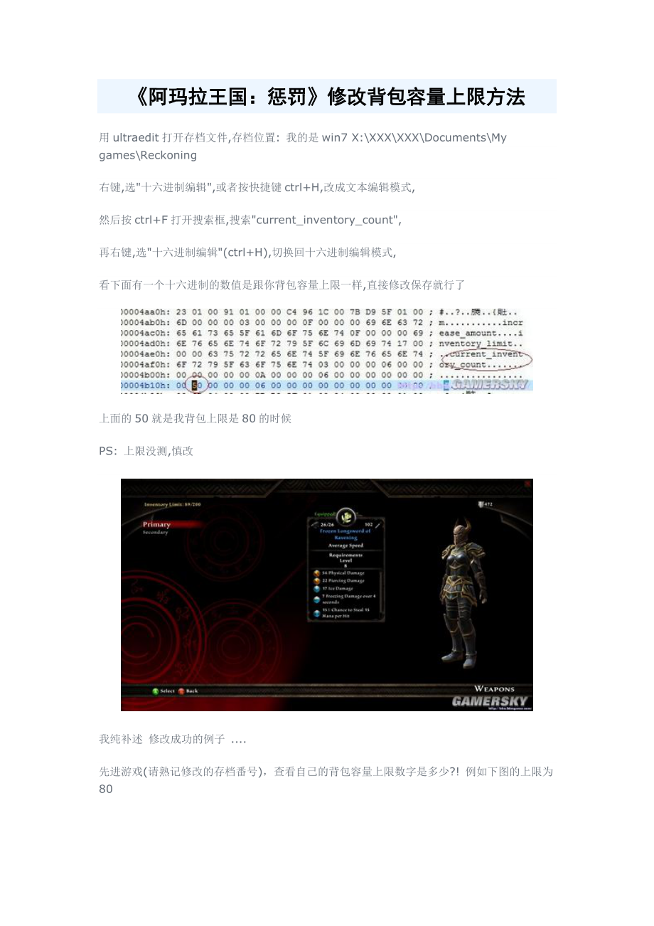 《阿玛拉王国：惩罚》修改背包容量上限方法_第1页