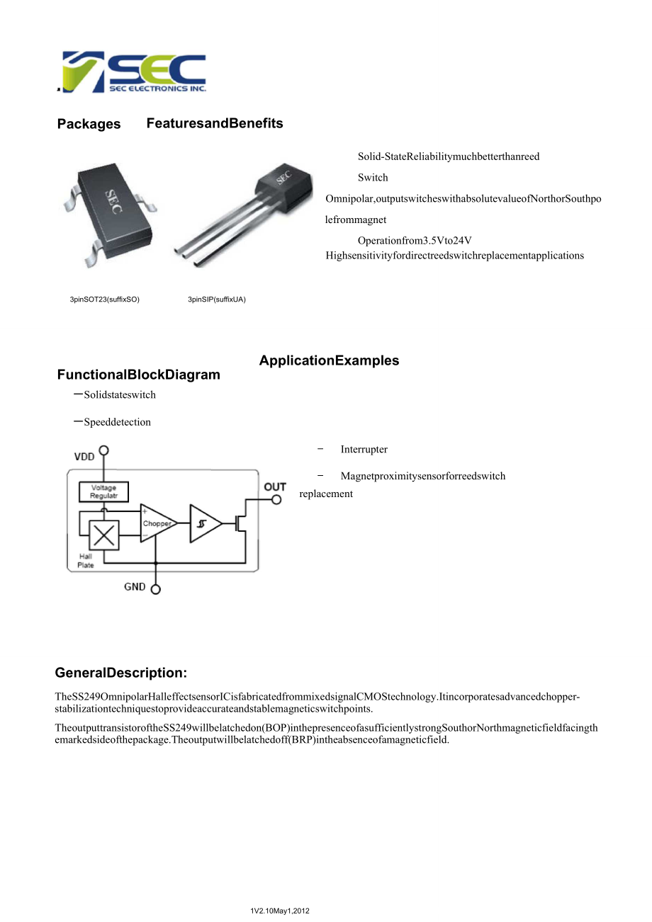 全极低功耗霍尔开关SS249使用手册_第1页