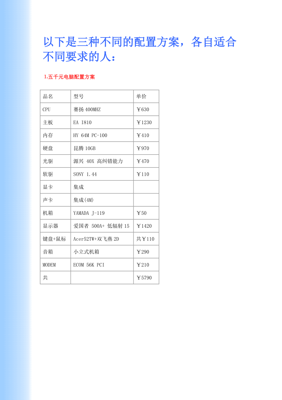 以下是三种不同的配置方案_第1页