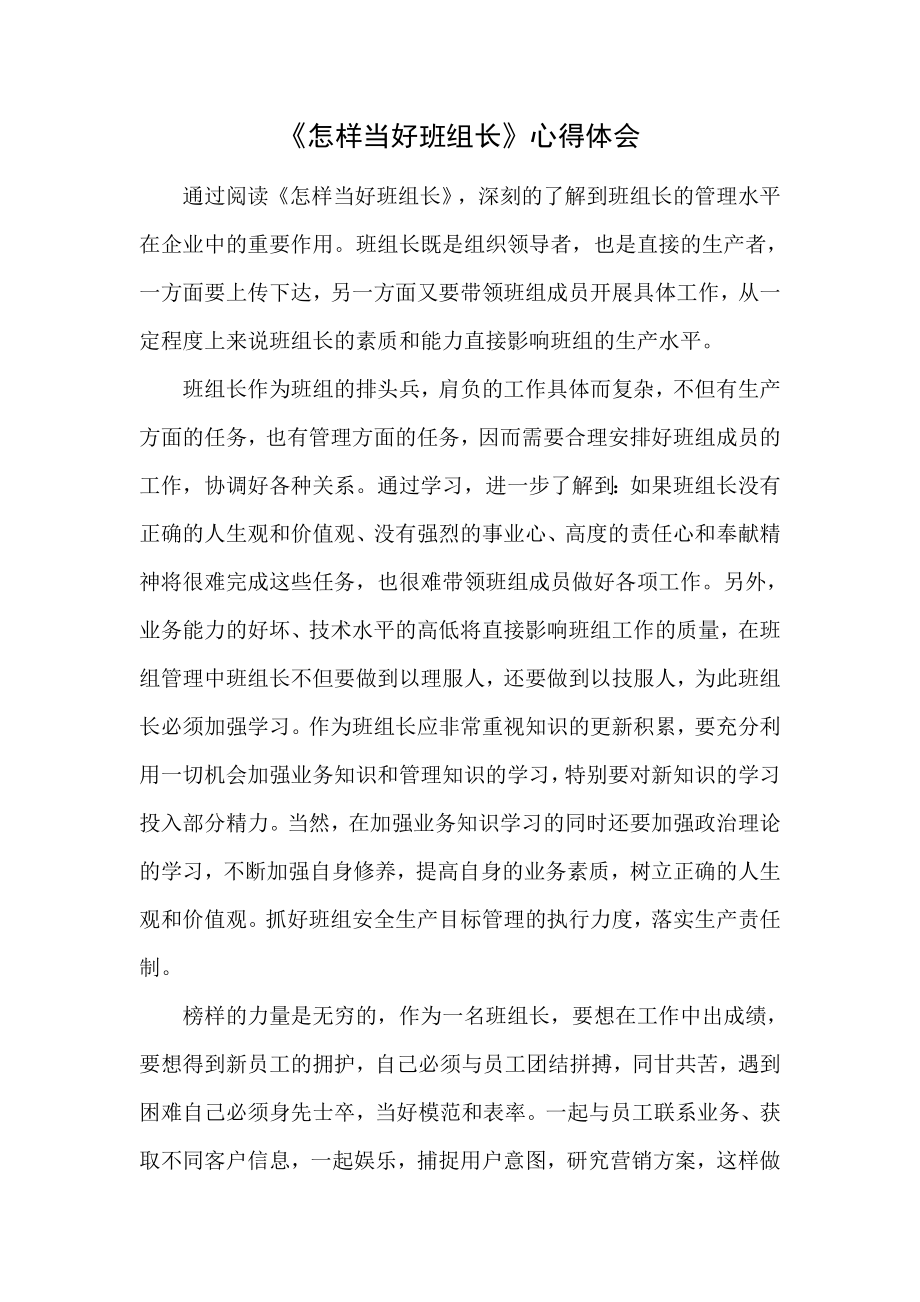 如何当好班组长心得体会_第1页