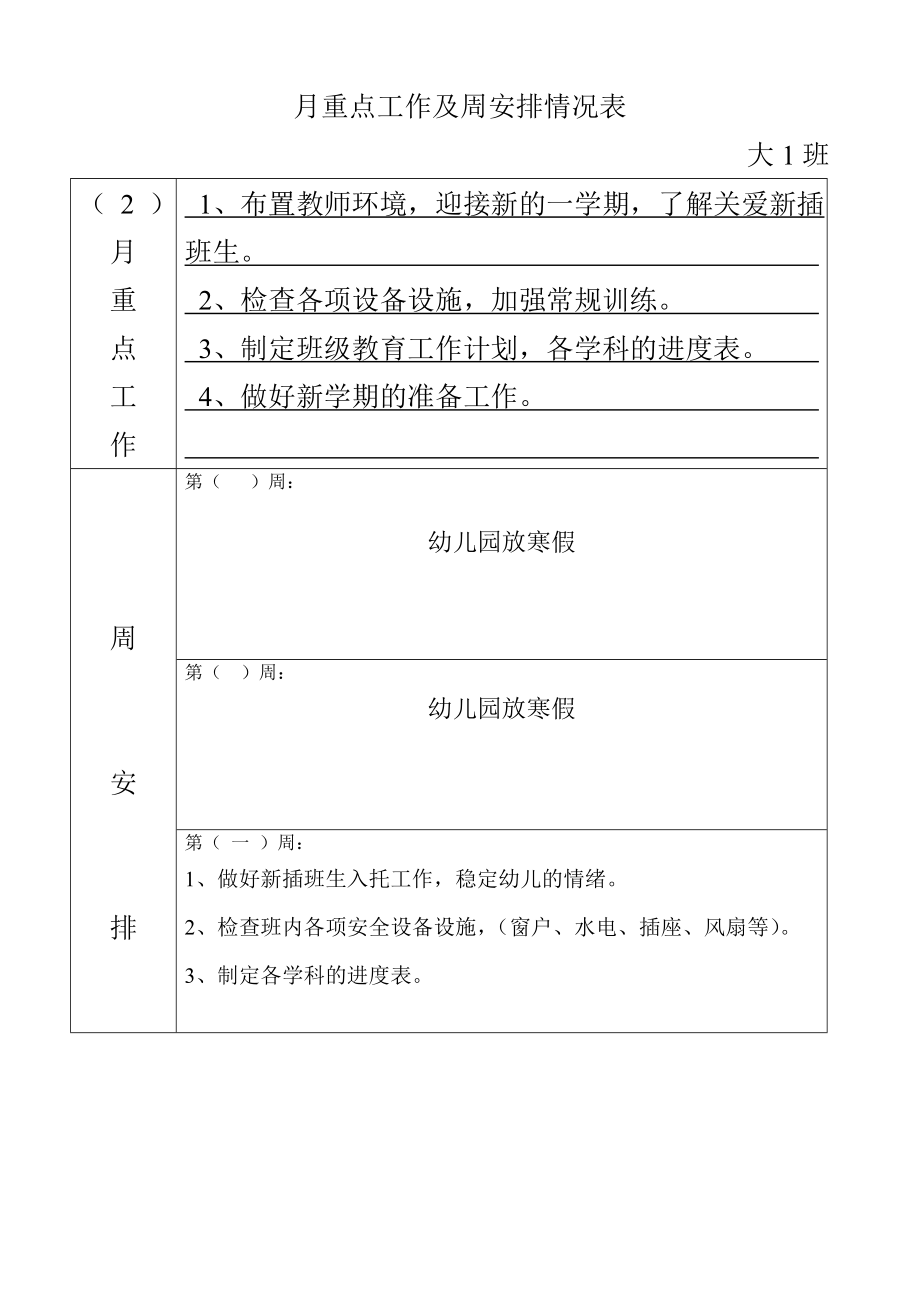 学校重点工作及周安排情况表_第1页