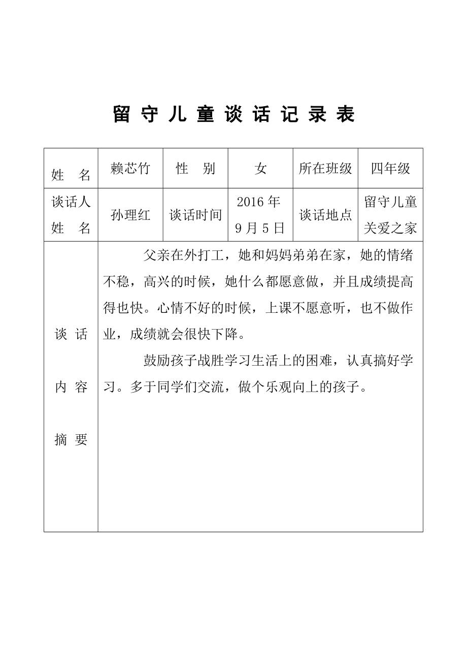 留守儿童谈话记录表_第1页