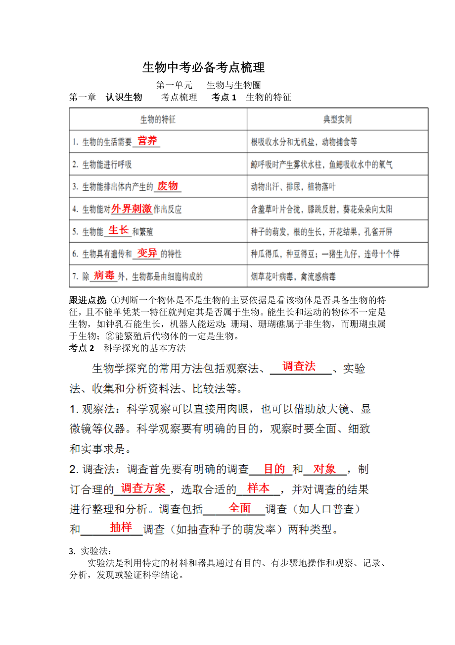 生物中考必备考点梳理_第1页