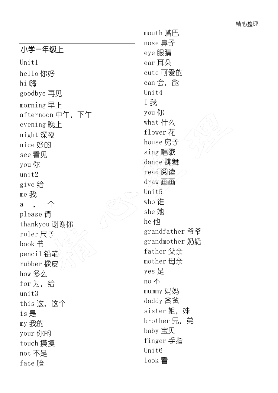 牛津深圳版重点小学英语各年级单词表_第1页