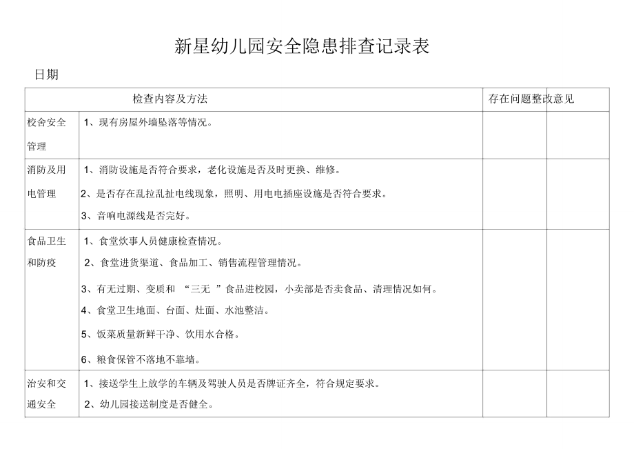 新星幼儿园安全隐患排查记录表_第1页