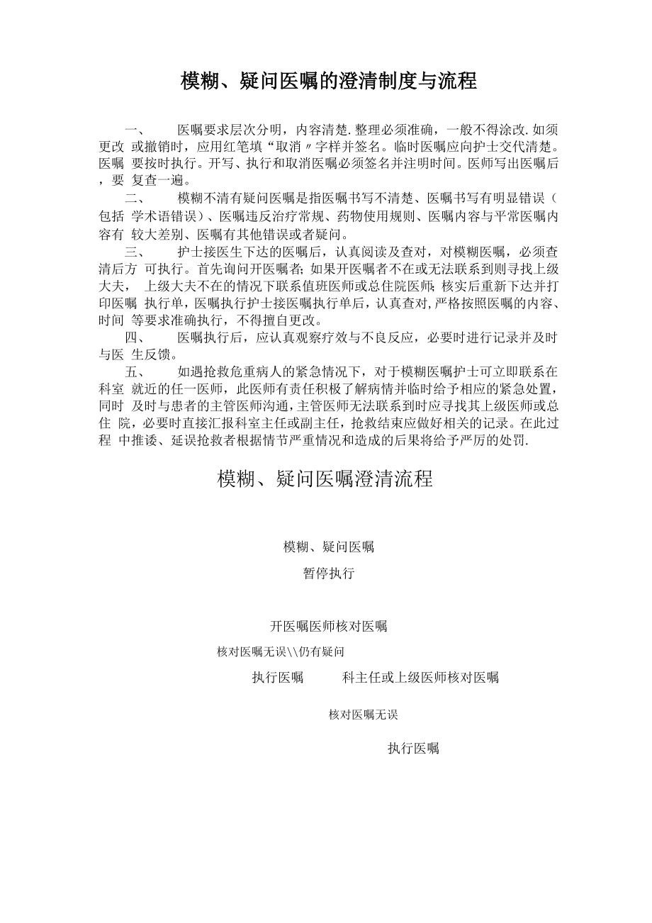模糊医嘱澄清制度和流程_第1页