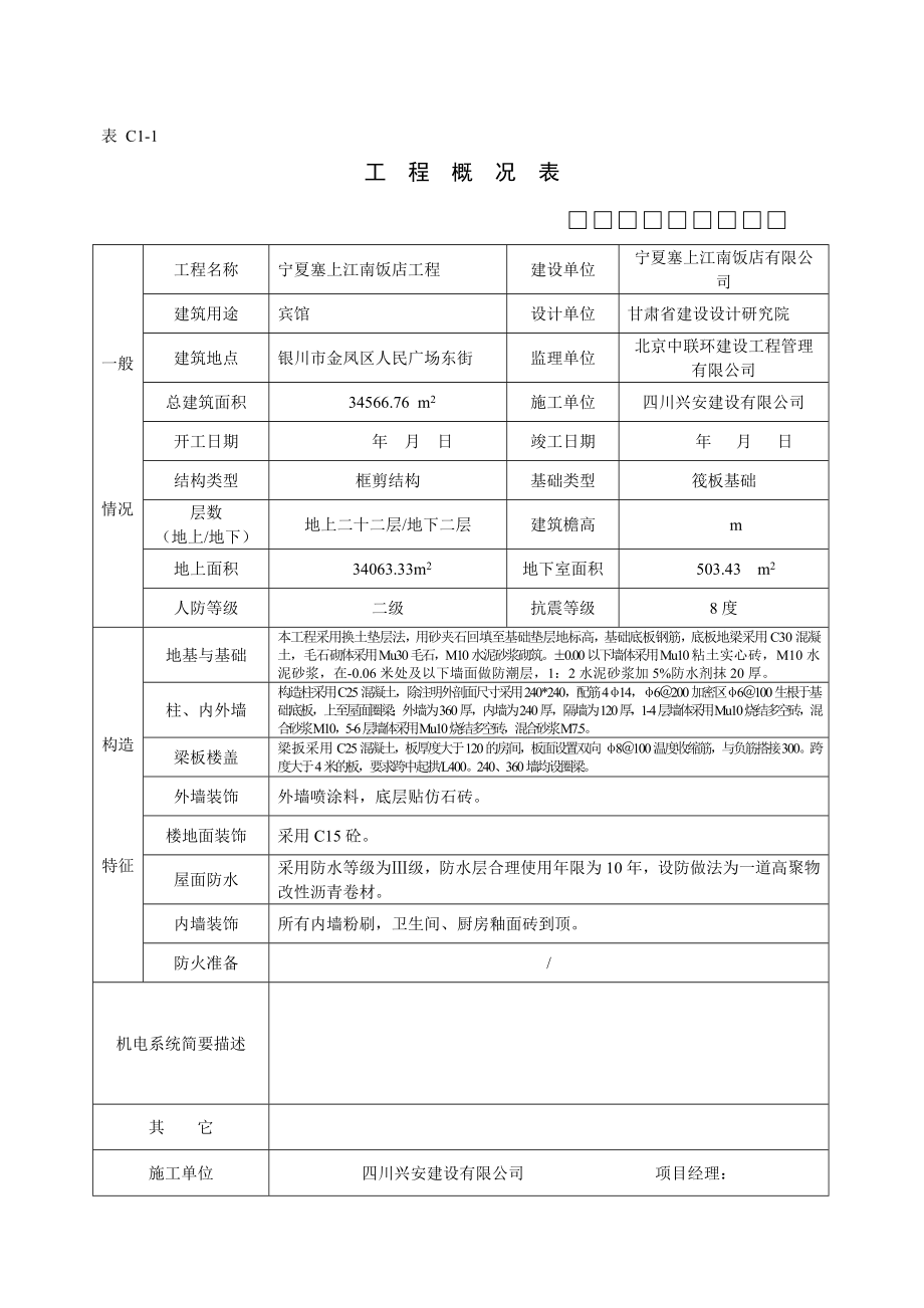 C1-1工程概况表_第1页