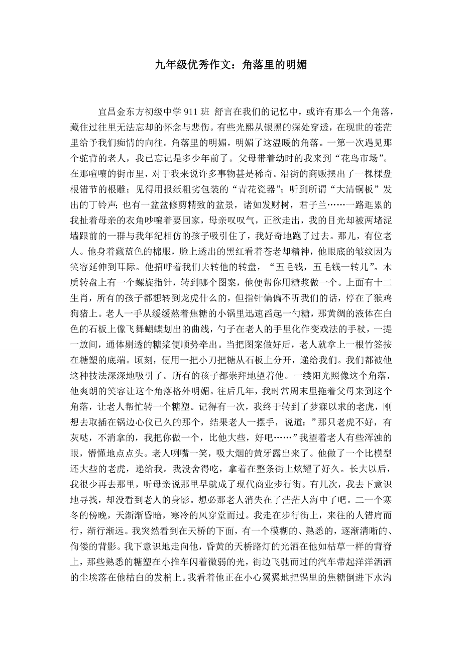 九年级优秀作文：角落里的明媚_第1页