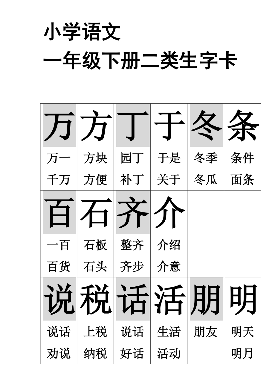 一年级下册二类生字形近字组词(字卡)_第1页
