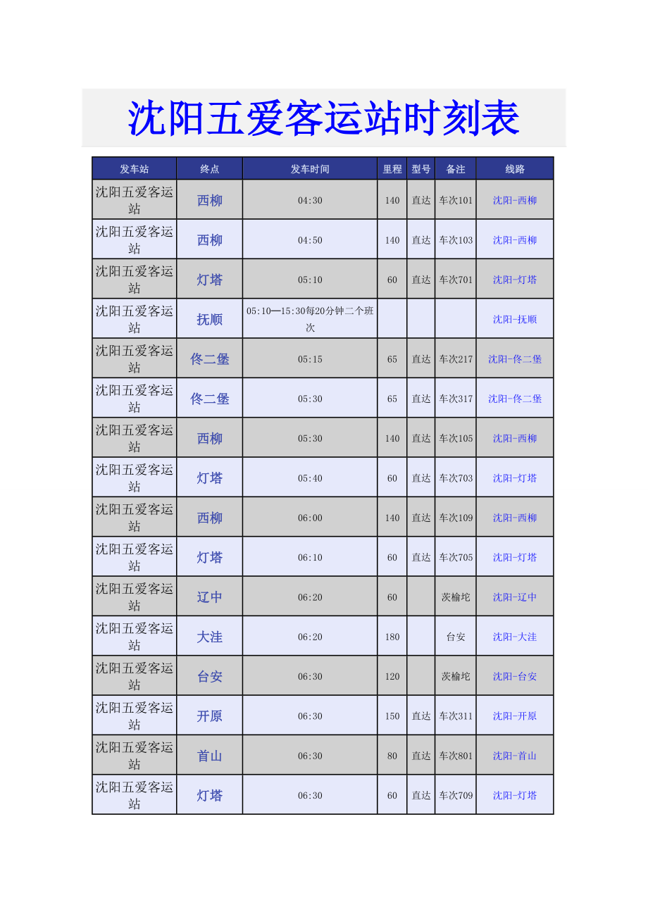 沈阳五爱客运站时刻表_第1页