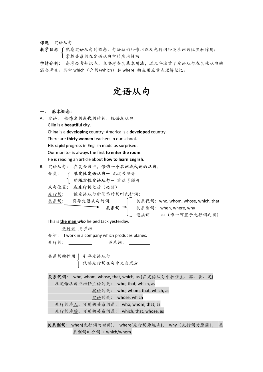 高中专题讲解-定语从句_第1页