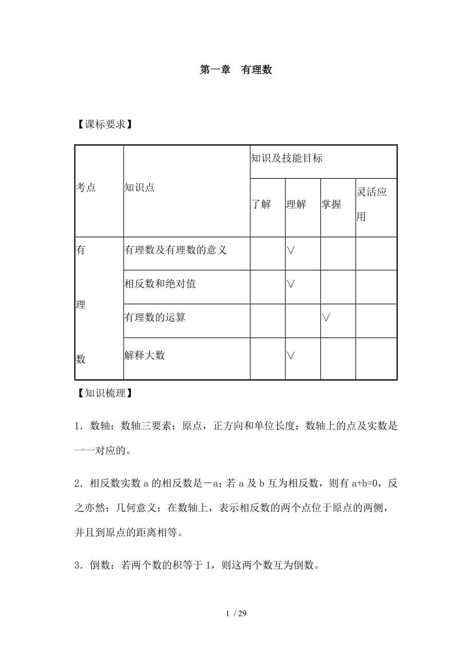 人教版七年级上册数学单元测试题及复习资料_第1页
