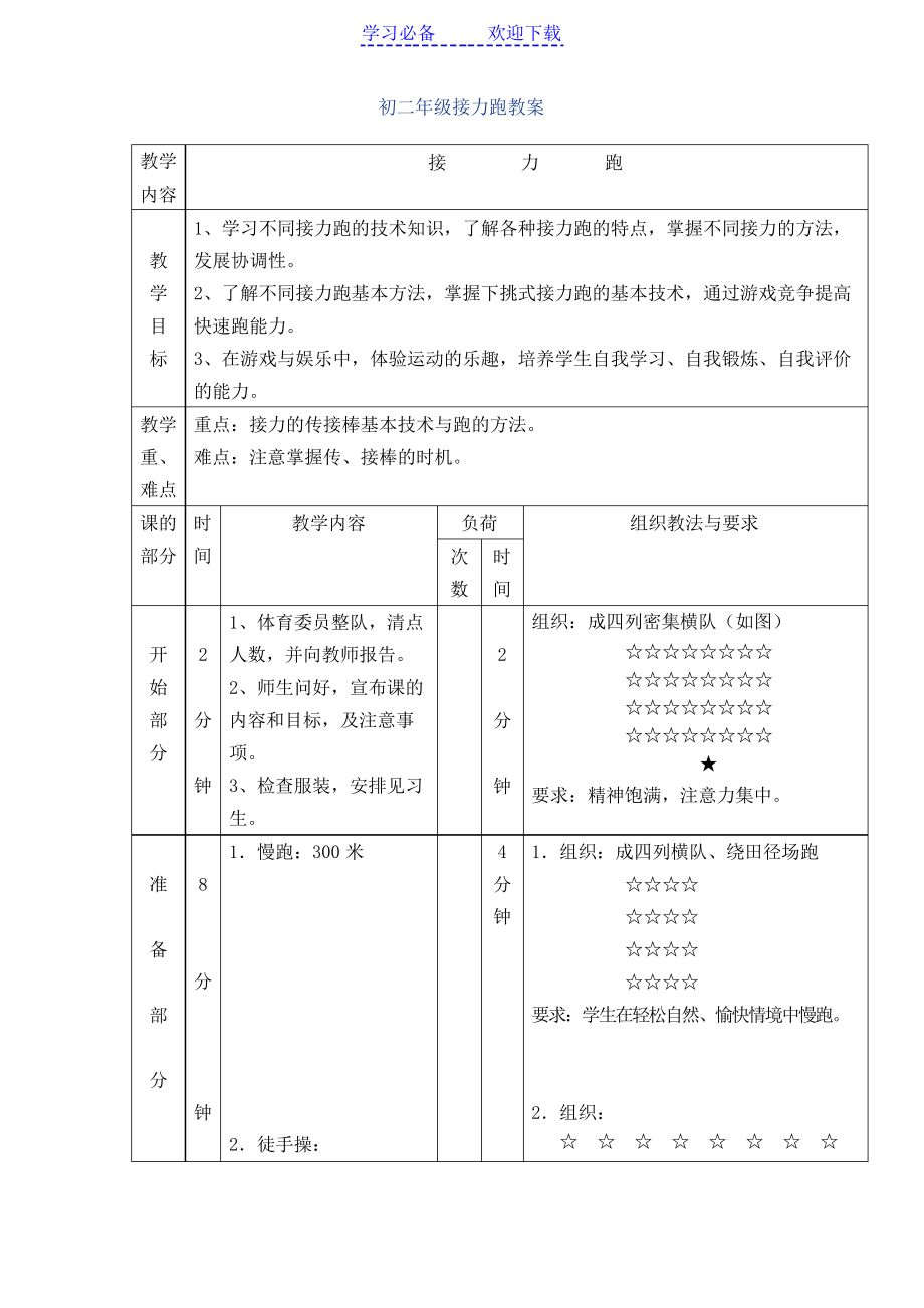 初二年级接力跑教案_第1页