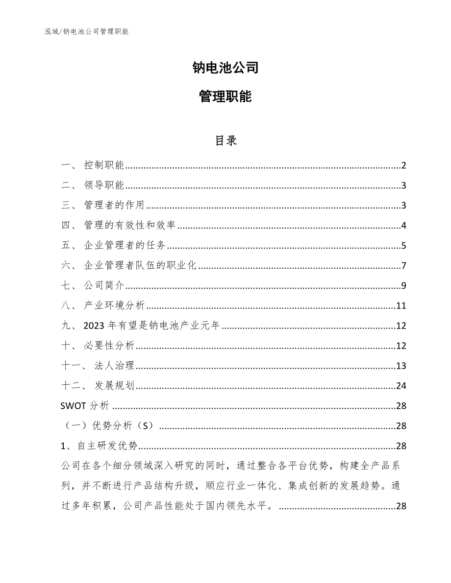 钠电池公司管理职能_第1页