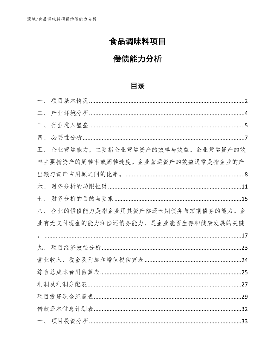 食品调味料项目偿债能力分析_第1页