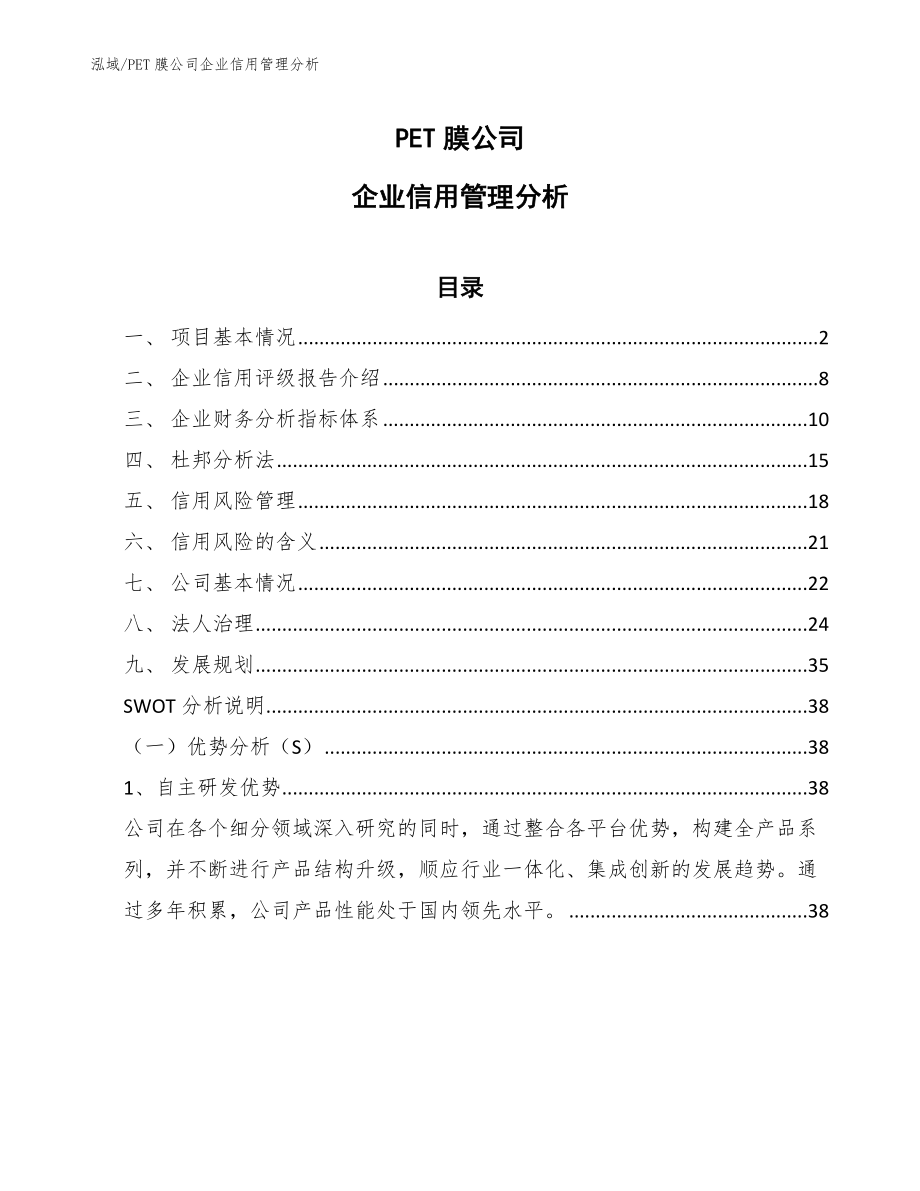 PET膜公司企业信用管理分析【范文】_第1页
