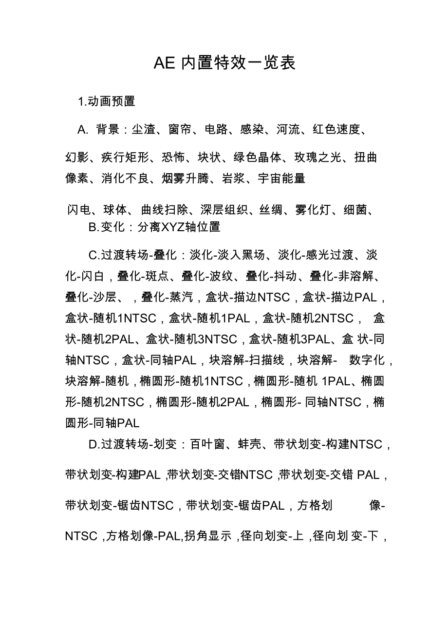 AE内置特效一览表_第1页
