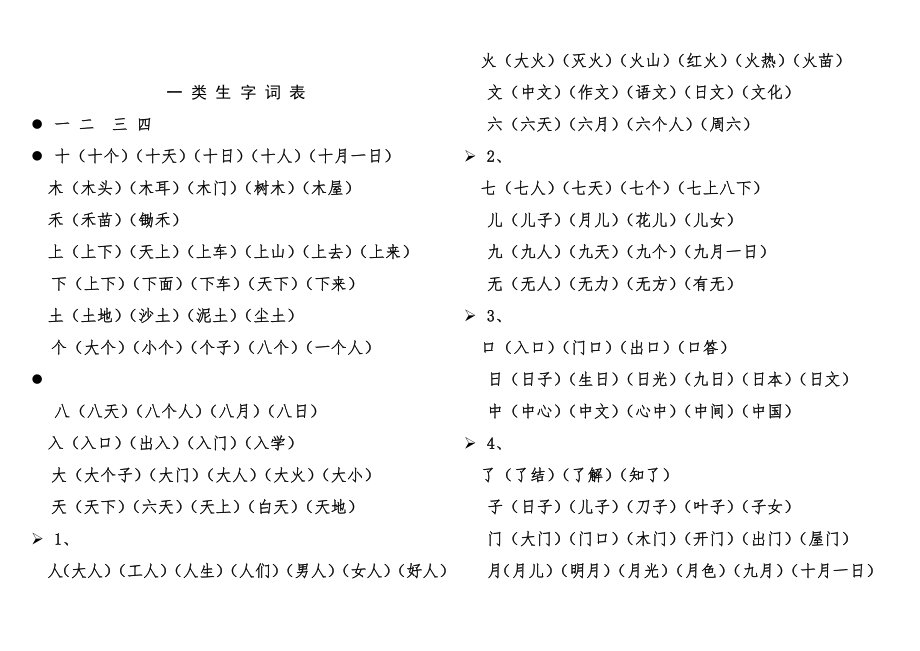 人教版一年级上册生字表所有生字组词(一个生字组3个词)_第1页