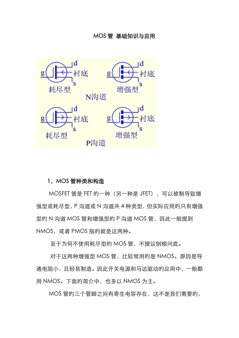 MOS管 基础知识与应用_第1页