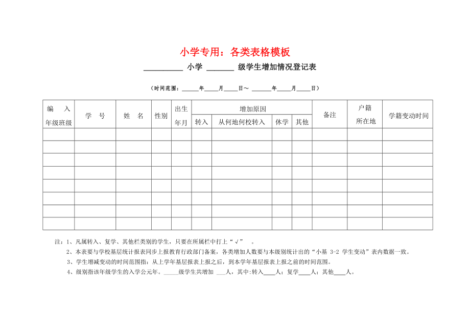 小学专用：各类表格模板_第1页